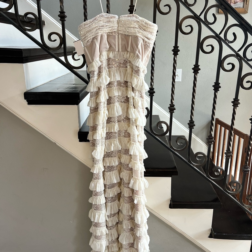 Dress the Population Strapless Ivory Ruffle Tiered Maxi Dress - Picture 4 of 10